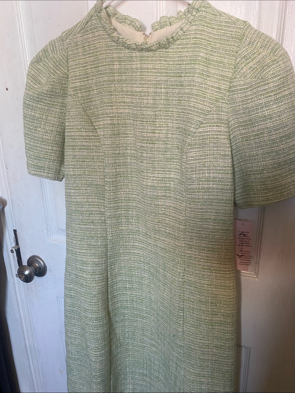 Nanette Lepore Mint and Ivory Tweed Shift Dress with Scalloped Neckline
